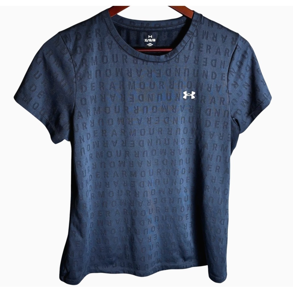 Under Armour Velocity Jacquard Crew Sz XL HeatGear Blue Logo Athletic Sport Base